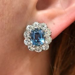 Halo Cushion Cut Blue Topaz Stud Earrings