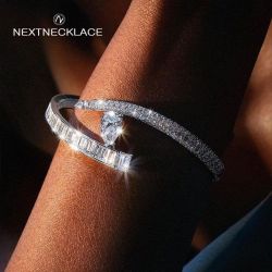 Unique Pear & Baguette Cut White Sapphire Bangle Bracelet For Women