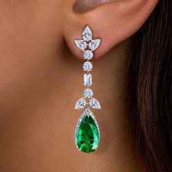 Elegant Pear Cut Emerald Sapphire Drop Earrings