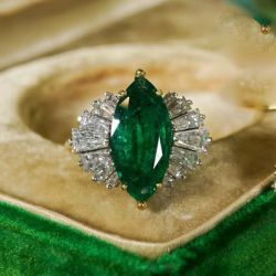 Two Tone Marquise Cut Emerald Sapphire Engagement Ring