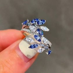 Unique Vines Design Marquise Cut Blue Sapphire Ring For Women Next Jewelry