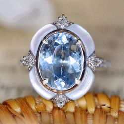 Halo Oval Cut Aquamarine Sapphire Engagement Ring