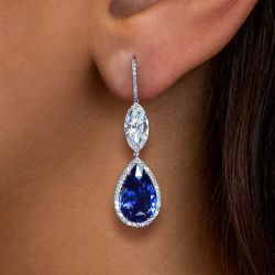 Halo Pear & Marquise Cut Blue Sapphire Drop Earrings