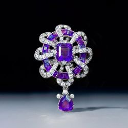 Antique Asscher & Pear Cut Purple Sapphire Brooch For Women