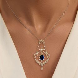 Two Tone Oval Cut Blue Sapphire Pendant Necklace For Women Next Jewelry