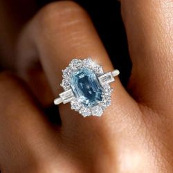 Emerald Cut Aquamarine Sapphire Engagement Ring For Women