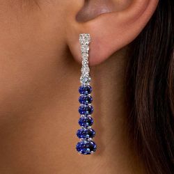 Fashion Oval Cut Blue Sapphire Drop Earrings For Women