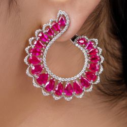 Fashion Pear Cut Ruby Sapphire Hoop Earrings For Women