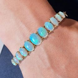 Vintage Golden Oval Cut Blue Opal Bracelet For Women