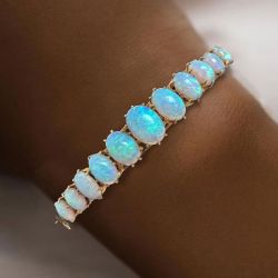 Vintage Golden Oval Cut Blue Opal Bracelet For Women