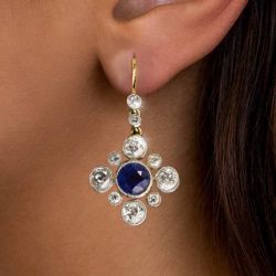 Golden Round Cut Blue Sapphire Drop Earrings For Women