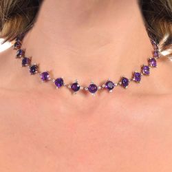 Vintage Golden Round Cut Amethyst Sapphire Tennis Necklace For Women 