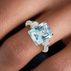 Radiant Cut Aquamarine Sapphire Three Stone Engagement Ring For Women