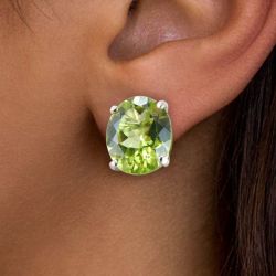 Classic Oval Cut Peridot Sapphire Stud Earrings For Women