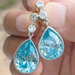 Pear Cut Aquamarine Sapphire Drop Earrings For Women