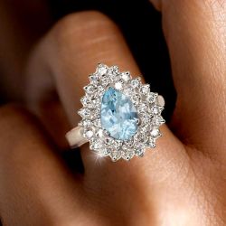 Halo Pear Cut Blue Topaz Sapphire Engagement Ring For Women