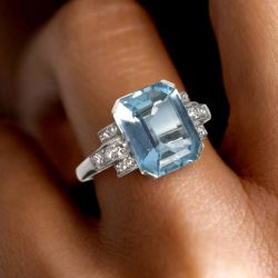 Classic Emerald Cut Blue Topaz Sapphire Engagement Ring For Women