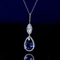 Halo Pear & Marquise Cut Blue Sapphire Pendant Necklace For Women