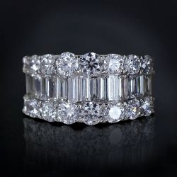 Triple Row Baguette Cut White Sapphire Wedding Band For Women