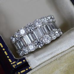 Triple Row Baguette Cut White Sapphire Wedding Band For Women