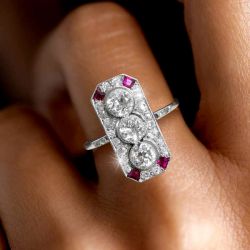 Art Deco Round Cut White Sapphire Engagement Ring For Women