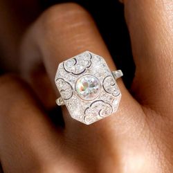 Art Deco Round Cut White Sapphire Engagement Ring For Women