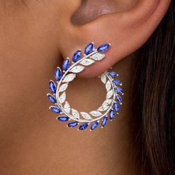 Unique Marquise Cut Blue Sapphire Hoop Earrings For Women