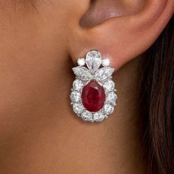 Halo Oval Cut Garnet Sapphire Drop Earrings For Women