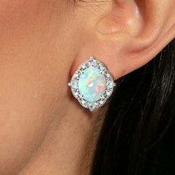 Halo Oval Cut Opal Stud Earrings For WomenNext Jewelry