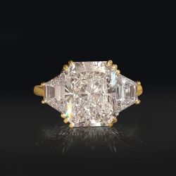 Golden Classic Three Stone White Sapphire Radiant Cut Engagement Ring For Women Next Jewelry