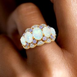 Two Tone Oval Cut Opal Wedding Band For Women