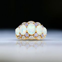 Two Tone Oval Cut Opal Wedding Band For Women