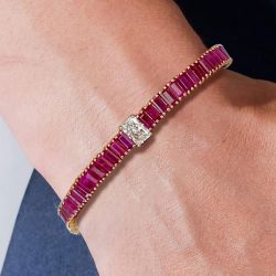 Rose Gold Radiant Cut Ruby Sapphire Tennis Bracelet For Women