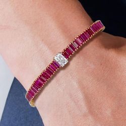 Rose Gold Radiant Cut Ruby Sapphire Tennis Bracelet For Women