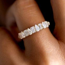 Golden Pear & Baguette Cut White Sapphire Wedding Band For Women