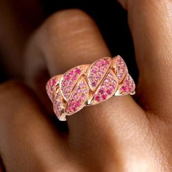 Unique Design Rose Gold Round Cut Ombre Pink Sapphire Eternity Wedding Band For Woman