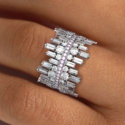 Irregularity Shape Baguette & Round Cut White Sapphire Wedding Band For Women