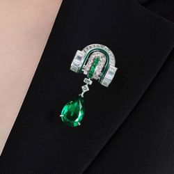 Vintage Pear Cut Emerald Sapphire Brooch For Women