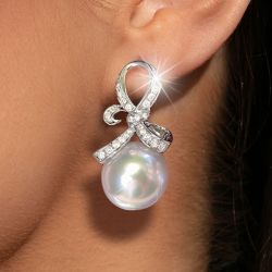 Knot Round Cut Pearl & White Sapphire Drop Earrings For Women Next Jewelry