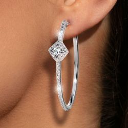 Classic Round Cut White Sapphire Hoop Earrings For Women