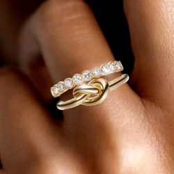 Golden Milgrain knot Round Cut White Sapphire Ring Eternity Band Sets For Women