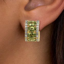 Golden Oval Cut Peridot Sapphire Hoop Earrings For Women