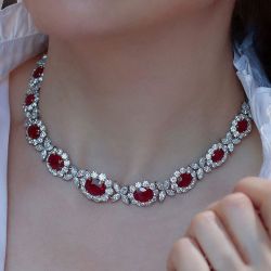 Halo Oval Cut Ruby Sapphire Necklace For Women Next Jewelry