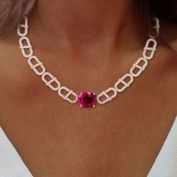 Rose Gold Oval Cut Ruby Sapphire Necklace For Women