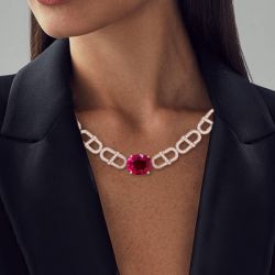 Rose Gold Oval Cut Ruby Sapphire Necklace For Women