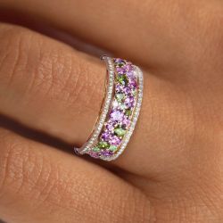 Golden Round Cut Peridot & Amethyst Sapphire Wedding Band For Women Next Jewelry