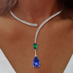 Open Design Pear Cut Blue Sapphire Pendant Necklace For Women