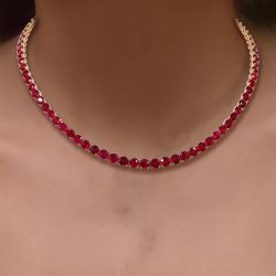 Classic Round Cut Ruby Sapphire Tennis Necklace For Women Next Jewelry