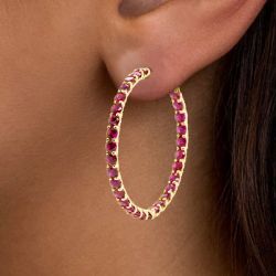 Golden Round Cut Ruby Sapphire Hoop Earrings For Women Next Jewelry