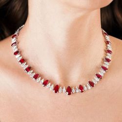 Classic Pear Cut Ruby Sapphire Tennis Necklace For Women